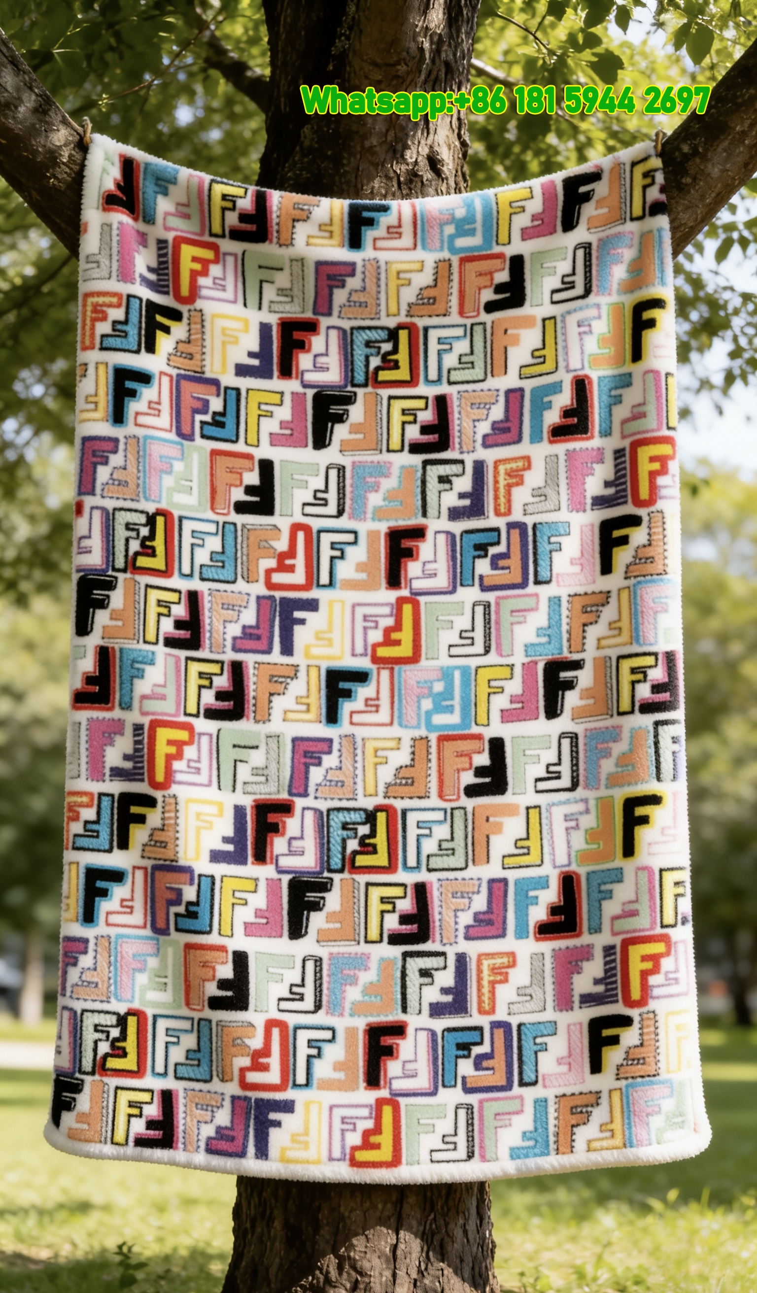 Fendi Colorful FF Monogram Flannel Sofa Throw Blanket Luxury Designer IMG_9368
